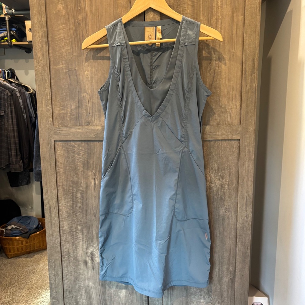 Indygena Women Sleeveless Outdoor Hiking Dress Blue Grey V-Neck Pockets Small